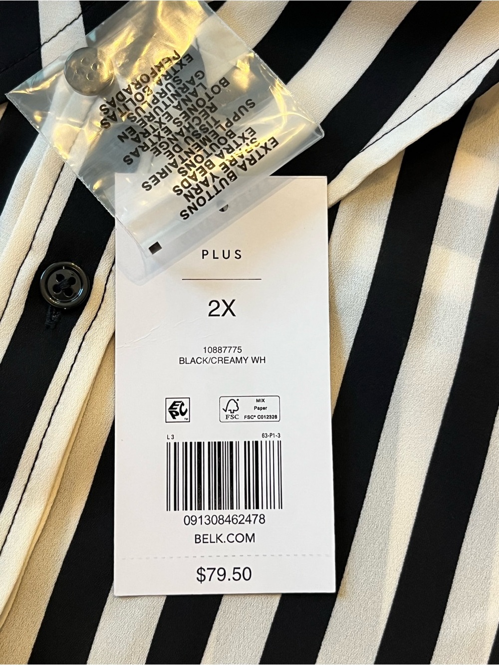 The Limited Top 2X NWT Black Creamy White Striped Button Down Chest Pockets New - Picture 9 of 9